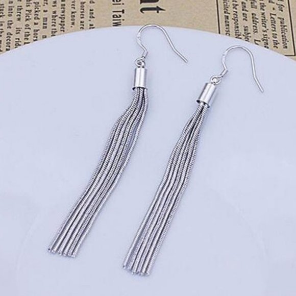 Jewelry - NEW 925 Sterling Silver Tassel Chain Drop Earrings